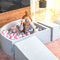 KiddyMoon Spielplatz Schaumstoff mit Viertel Eckig Bällebad Bälle Hindernisläufe, hellgrau:perle/grau/transparent/puderrosa, Bällebad (300 Bälle) + Version 6