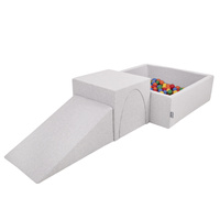 KiddyMoon Spielplatz aus Schaumstoff mit Quadrat Bällebad Bälle Hindernisläufen, hellgrau:gelb/grün/blau/rot/orange, Bällebad (200 Bälle) + Version 2