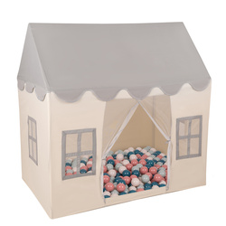 KiddyMoon Kinderzelt Spielhaus Faltbares Für Kinder Spielzelt Strapazierfähiges Material Kinderspielzelt Fördert Kreativität Ideal Für Drinnen Und Draußen Leicht Zu Reinigen, weiß-grau:dunkeltürkis/pastellbeige/grüngrau/lachsfarbe, 300 Bälle