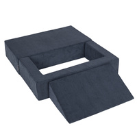 KiddyMoon Kindersofa Modular mit Weichem Zwickel und Bällen Für Kinderzimmer Bequem Vielseitig Gerippter Stoff Abnehmbarer Bezug Perfekt zum Spielen und Entspannen, dunkelblau: pastellbeige/pastellblau/weiß/perle, Sofa/Zwickel + 100 Bälle