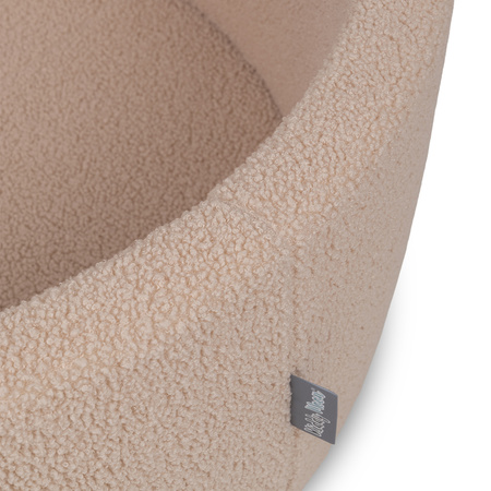 KiddyMoon Bällebad für Baby mit Teddy-Plüsch, Größere 7 cm Bälle für Eine Vollere Füllung, ab 8 Monaten, Abnehmbarer Bezug, Beige, 90 x 30 cm Ohne Bälle