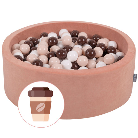 KiddyMoon Bällebad Bällepool mit bunten Bällen ∅ 7Cm für Babys Kinder Rund, Kaffee:pastellbeige/braun/weiß, 90x30cm/200 Bälle