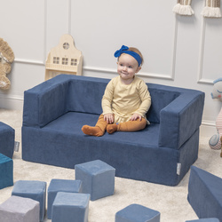 KiddyMoon Kindersofa und Bällen Für Kinder Weiches Schaumstoff-Sofa Leich Modulares Sofa Vielseitig Abnehmbarer Bezug Perfekt für Spiel Lernen und Entspannung, dunkelblau, Sofa