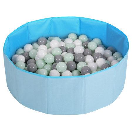 Faltbare Bällebad mit Bälle für Kinder Spielbad, blau:weiß/grau/minze, 100 Bälle