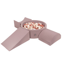 KiddyMoon Spielplatz aus Schaumstoff mit Bällebad und Bällen Hindernisläufen, erikafarben:pastellbeige/lachsfarben/weiß, Bällebad (300 Bälle) + Version 4