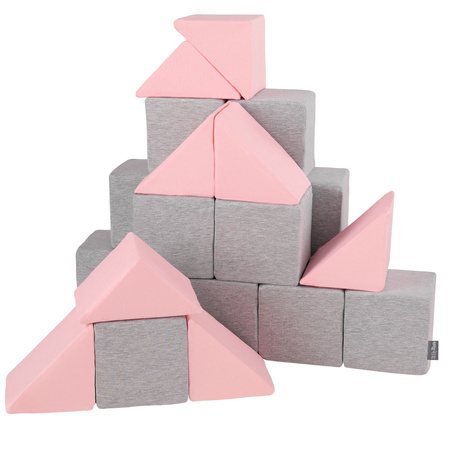 KiddyMoon Schaumstoff Würfel für Baby Weiche Blöcke Schaum Spielzeug Montessori-Spielzeug mit Schaum und viel Spaß für Kinder, Hergestellt in der EU, Mix: hellgrau-pink, 24 Stücke