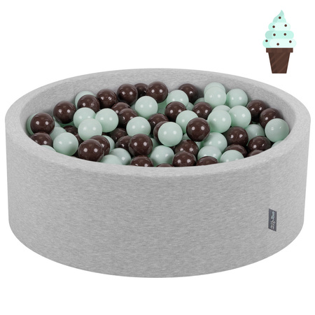 KiddyMoon Bällebad Bällepool mit bunten Bällen ∅ 7Cm  für Babys Kinder Rund, Hellgrau, 90 x 30 cm 300 Bälle