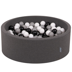 KiddyMoon Bällebad Bällepool mit bunten Bällen ∅ 7Cm  für Babys Kinder Rund, dunkelgrau:weiß/schwarz/grau, 90x30cm/200 Bälle