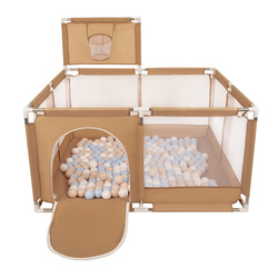 Laufstall mit Korb und Bällen Laufgitter für Kinder, beige:pastellbeige/pastellblau/weiß, 100 Bälle