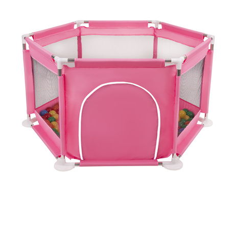 Sechseckiger Laufstall mit Bällen Laufgitter für Kinder, Rosa:gelb/grün/blau/rot/orange, 200 Bälle