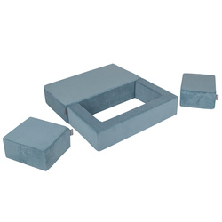 KiddyMoon Kindersofa mit Zwei Weichen Puffen Für Kinder Bequemes und Leichtes Schaumstoff-Sofa Gerippter Stoff Abnehmbarer Bezug Perfekt für Entspannung und Kreativität, blau, Sofa/Puff