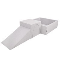 KiddyMoon Spielplatz aus Schaumstoff mit Quadrat Bällebad Bälle Hindernisläufen, hellgrau:perle/grau/transparent/babyblue/minze, Bällebad (300 Bälle) + Version 2