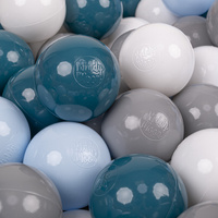 KiddyMoon Kinder Bälle für Bällebad Baby Spielbälle Plastikbälle ∅7cm Made in EU, dunkeltürkis/pastellblau/grau/weiß, 200 Bälle/7cm
