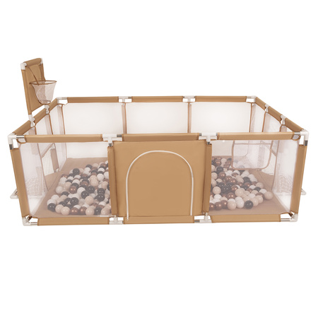 Laufstall Baby Großer Spielplatz mit Bällen Laufgitter für Kinder, beige:pastellbeige/kupferrot/weiß/schwarz, 400 Bälle