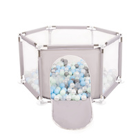 Sechseckiger Laufstall mit Bällen Laufgitter für Kinder, Grau:perle/grau/transparent/babyblau/minze, 400 Bälle