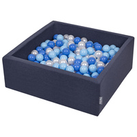 KiddyMoon Bällebad Bällepool mit bunten Bällen ∅ 7Cm für Babys Kinder Quadrat, dunkelblau:babyblau/blau/perle