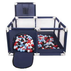 Laufstall mit Korb und Bällen Laufgitter für Kinder, Blau:schwarz/weiß/rot/babyblue, 100 Bälle