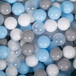 KiddyMoon Kinder Bälle für Bällebad Baby Spielbälle Plastikbälle ∅7cm Made in EU, grau/weiß/transparent/babyblue, 100 Bälle/7cm