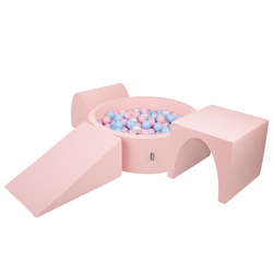 KiddyMoon Spielplatz aus Schaumstoff mit Bällebad und Bällen Hindernisläufen, pink:babyblue/puderrosa/perle, Bällebad (200 Bälle) + Version 2