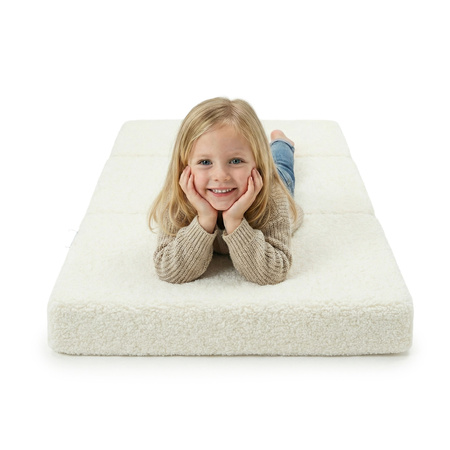 KiddyMoon Kinder Matratzen Mit Kissen, Teddy-Plüsch Aufklappen Aus Schaumstoff Kindermatratze Kinderzimmer Faltmatratze, cremig, Matratzen mit Kissen