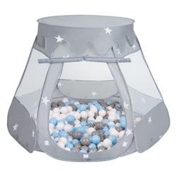 Baby Spielzelt Mit Plastikbällen Für Kinder Leicht und Kompakt ideal für Drinnen Und Draußen Fördert Sensorische Integration Schneller Aufbau, grau:grau/weiß/babyblue, 100 Stück