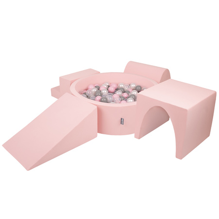 KiddyMoon Spielplatz aus Schaumstoff mit Bällebad und Bällen Hindernisläufen, pink:perle/grau/transparent/puderrosa, Bällebad (200 Bälle) + Version 3
