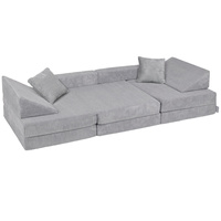 KiddyMoon Kindersofa aus Schaumstoff, Spielsofa für Kinder, Kindersessel, Sofa fürs Kinderzimmer, Kindercouch, Faltmatratze, dunkelgrau, Kindersofa mit 2 Kissen