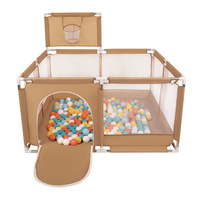 Laufstall mit Korb und Bällen Laufgitter für Kinder, beige:weiß/gelb/orange/babyblau/türkis, 200 Bälle
