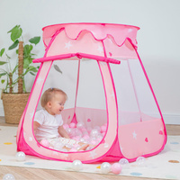 Baby Spielzelt Mit Plastikbällen Für Kinder Leicht und Kompakt ideal für Drinnen Und Draußen Fördert Sensorische Integration Schneller Aufbau, pink:perle-transparent, 100 Bällen