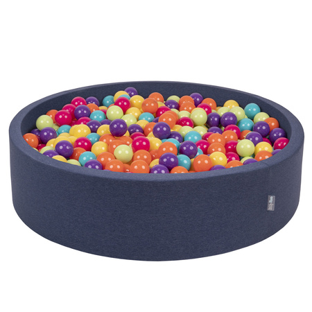 KiddyMoon Rund Bällebad Bällepool ∅ 7Cm Ballgruben Bunten Bällen Für Babys Spielbad Kleinkinder, Hergestellt in der EU, dunkelblau:hellgrün/gelb/türkis/orange/dunkelpink/violet, 120x30cm/300 Bälle