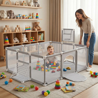 Laufstall Baby Großer Spielplatz mit Bällen Laufgitter für Kinder, Grau, Ohne Bälle