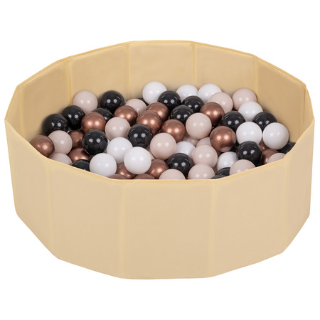 Klappbares Bällebad Polyester mit Bällen Kinder, Hellbeige:Pastellbeige/Kupfer/Weiß/Schwarz, 100 Bälle
