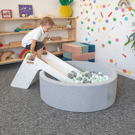 KiddyMoon Rutsche / Sitz 2in1 aus Holz für Kleinkinder, Freistehende Rutsche SC-002, weiß, Groß