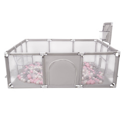 Laufstall Baby Großer Spielplatz mit Bällen Laufgitter für Kinder, Grau:perle/grau/transparent/puderrosa, 900 Bälle