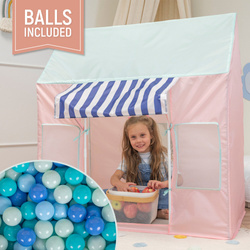 Kinderzelt Spielhaus Faltbares Eisdiele Für Kinder Spielzelt Leicht Aufzubauen Fördert Fantasie Und Kreativität Ideal Für Drinnen Und Draußen Leicht Zu Reinigen, pink-minze:minze/babyblau/türkis/blau, 200 Bälle