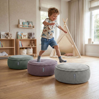 KiddyMoon Kinderpouf aus Schaumstoff mit abnehmbarem Bezug, hellgrau, L