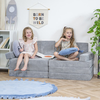 KiddyMoon Kindersofa aus Schaumstoff, Spielsofa für Kinder, Kindersessel, Sofa fürs Kinderzimmer, Kindercouch, Faltmatratze, dunkelgrau, Kindersofa mit 2 Kissen