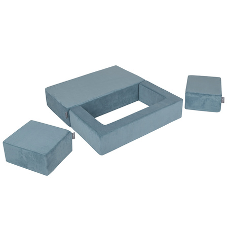 KiddyMoon Kindersofa mit Zwei Weichen Puffen Für Kinder Bequemes und Leichtes Schaumstoff-Sofa Gerippter Stoff Abnehmbarer Bezug Perfekt für Entspannung und Kreativität, blau, Sofa/Puff