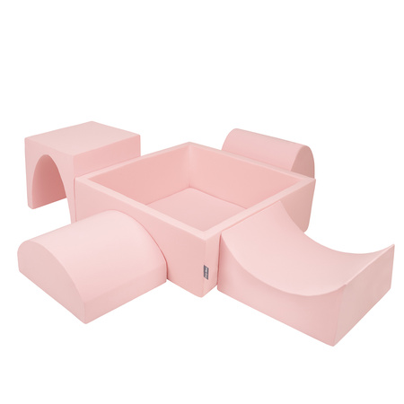 KiddyMoon Spielplatz aus Schaumstoff mit Quadrat Bällebad (300 Bälle) Ballgruben für Babys Spielbad Hindernisläufen, Hergestellt in der EU, pink:weiß/grau/puderrosa, Bällebad (200 Bälle) + Version 1