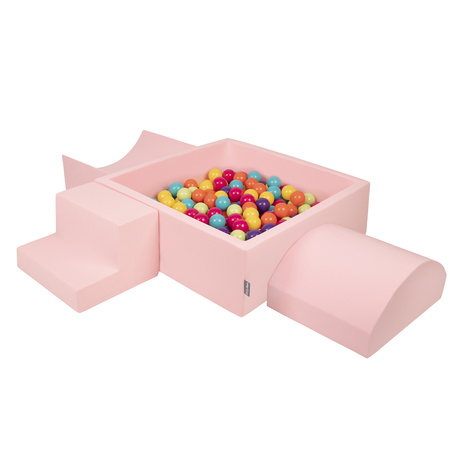 KiddyMoon Spielplatz aus Schaumstoff mit Quadrat Bällebad Bälle Hindernisläufen, pink:hellgrün/gelb/türkis/orange/dunkelpink/violet, Bällebad (300 Bälle) + Version 6