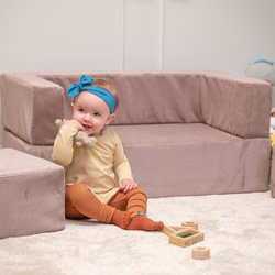 KiddyMoon Kindersofa und Bällen Für Kinder Weiches Schaumstoff-Sofa Leich Modulares Sofa Vielseitig Abnehmbarer Bezug Perfekt für Spiel Lernen und Entspannung, dunkelbeige: pastellbeige/weiß/perle, Sofa + 100 Bälle