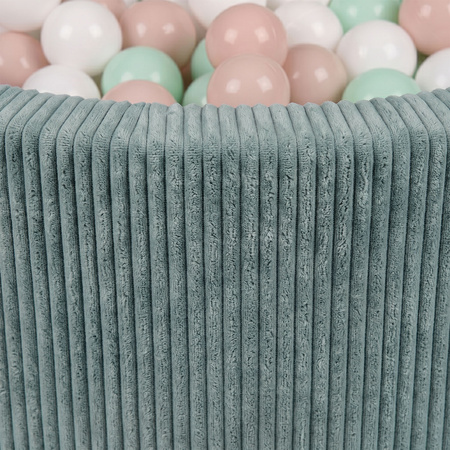 KiddyMoon Bällebad für Kinder aus Schaumstoff, weicher Rippbezug, abnehmbarer Bezug, waschbar, Grün: Pastellbeige/Weiß/Minze, 90 x 30 cm 200 Bälle