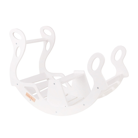 KiddyMoon Rocker Bogen Wippe aus Holz für Kinder, Kletterbogen Holz Wippe Babys Wippe, Holzbogen, Holzspielzeug Montessori Spielzeug, Modell WR-001, Weiß, 90,6x39x69 cm