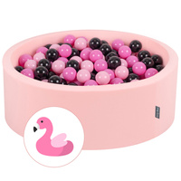 KiddyMoon Bällebad Bällepool mit bunten Bällen ∅ 7Cm  für Babys Kinder Rund, Flamingo:pink/puderrosa/schwarz, 90 x 30 cm 300 Bälle
