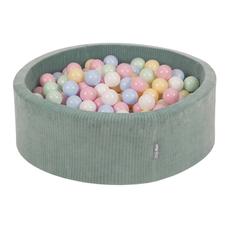 KiddyMoon Bällebad Kinder Schaumstoff Mit Bälle Für Baby ab 1 Jahr, grün: pastellblau/pastellgelb/weiß/minze/puderrosa, 90 x 30 cm 300 Bälle