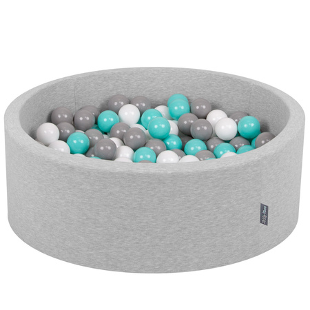 KiddyMoon Bällebad Bällepool mit bunten Bällen ∅ 7Cm  für Babys Kinder Rund, hellgrau:weiß/grau/helltürkis, 90 x 30 cm 300 Bälle