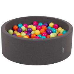 KiddyMoon Bällebad Bällepool mit bunten Bällen ∅ 7Cm  für Babys Kinder Rund, grau:hellgrün/gelb/türkis/orange/dunkelpink/violet, 90x30cm/200 Bälle