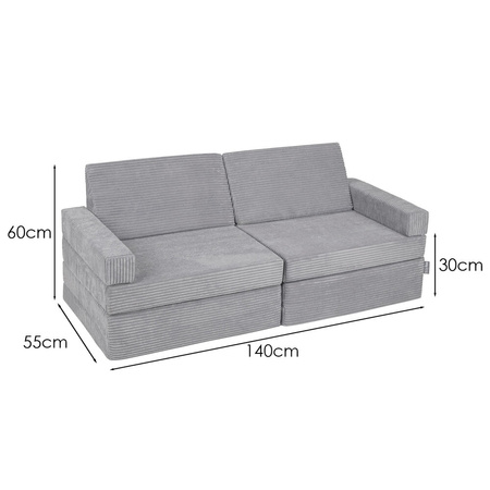 KiddyMoon Kindersofa Aufklappen aus Schaumstoff Spielsofa für Kinder Schlafsofa Kindersessel Kinder Couch Kinder Sofa für Kinderzimmer Kindercouch Faltmatratze Matratzen, dunkelgrau, 140x55x30 cm