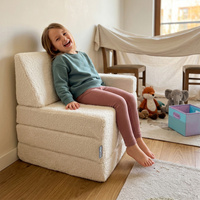 KiddyMoon Kindersessel Für Kinder Teddy-Plüsch, Aufklappen Sessel Kinderstuhl Für Kinderzimmer Stuhl Faltmatratze, cremig, Kindersofa