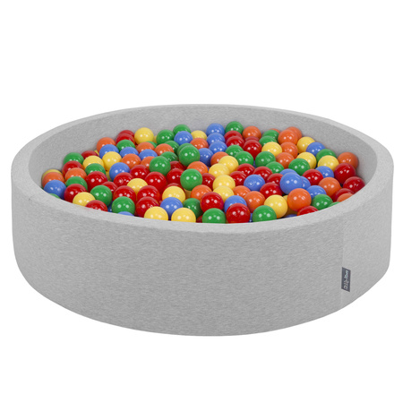 KiddyMoon Rund Bällebad Bällepool ∅ 7Cm Ballgruben Bunten Bällen Für Babys Spielbad Kleinkinder, Hergestellt in der EU, hellgrau:gelb-grün-blau-rot-orange, 120x30cm/1000 Bälle